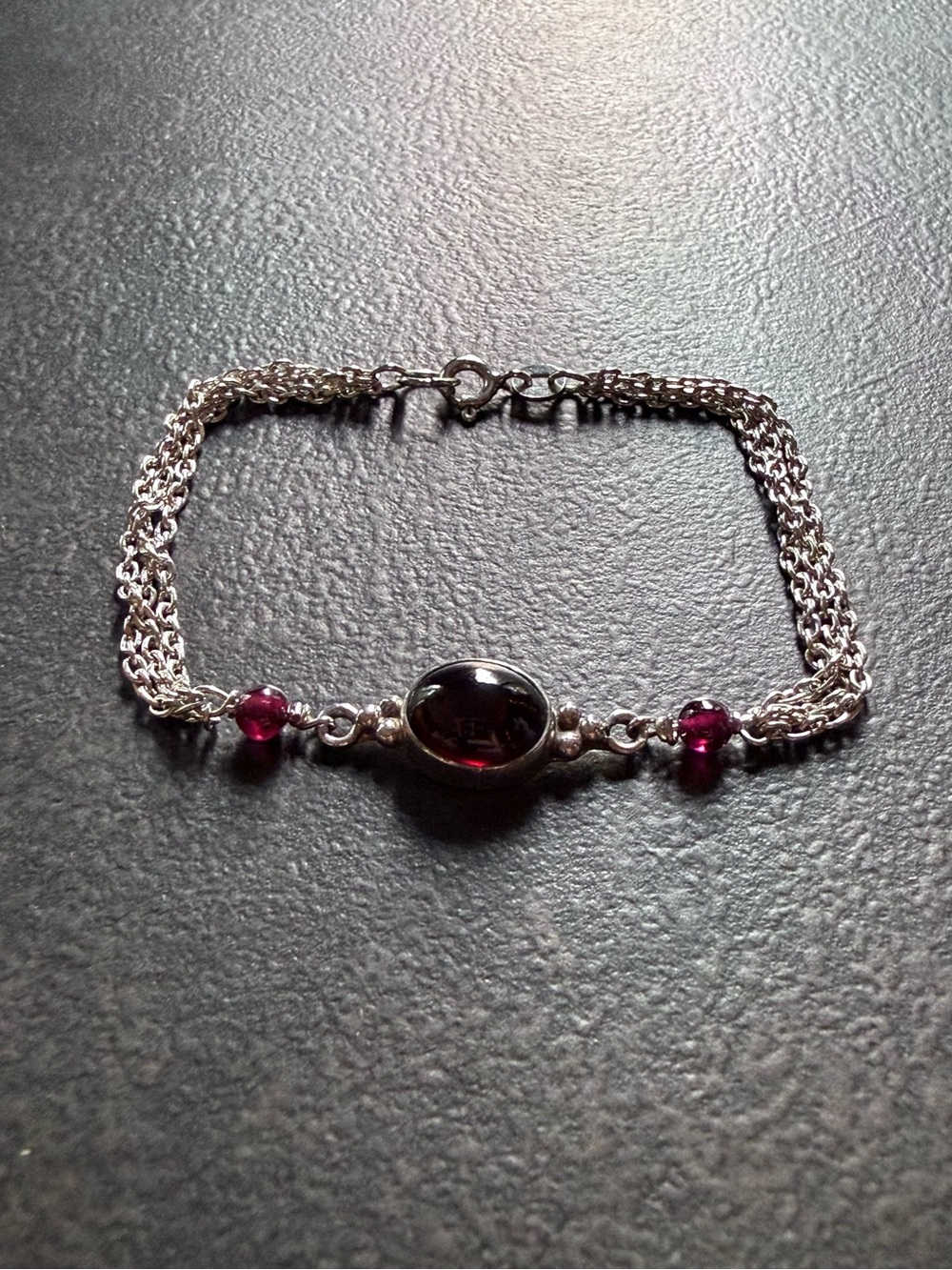 Delicate Sterling Silver Multi-Chain Bracelet with Bezel Set Amethyst Cabochon - Picture 4 of 6